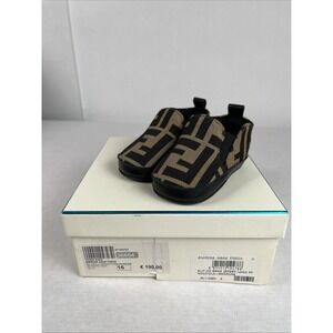 BABY FENDI  FF ALLOVER LOGO SLIPONS - BLACK/BROWN SZ 16